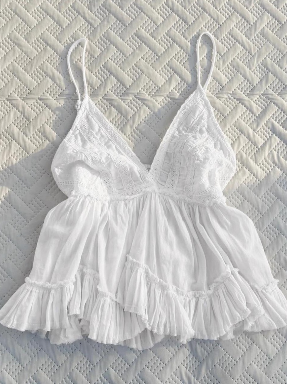 White Lace Cotton Babydoll Top NWT